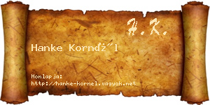 Hanke Kornél névjegykártya